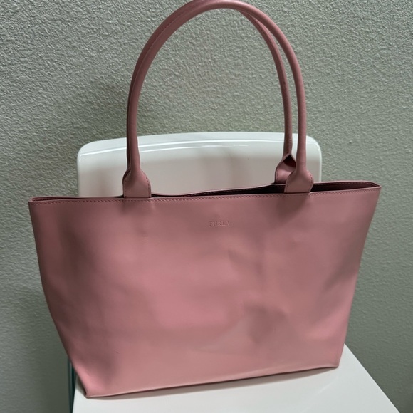 Furla Handbags - FURLA Vintage Designer Maeve Pink Vegan Leather Tote Bag with Gold Hardware